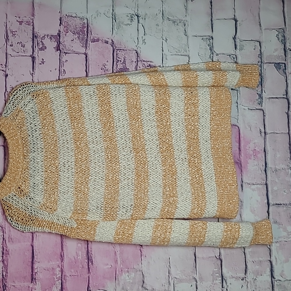 MADEWELL BAEZ PULLOVER IN STRIPE MARLED CARAMEL WOOL ALPCA OPEN KNIT MEDIUM - Picture 3 of 12